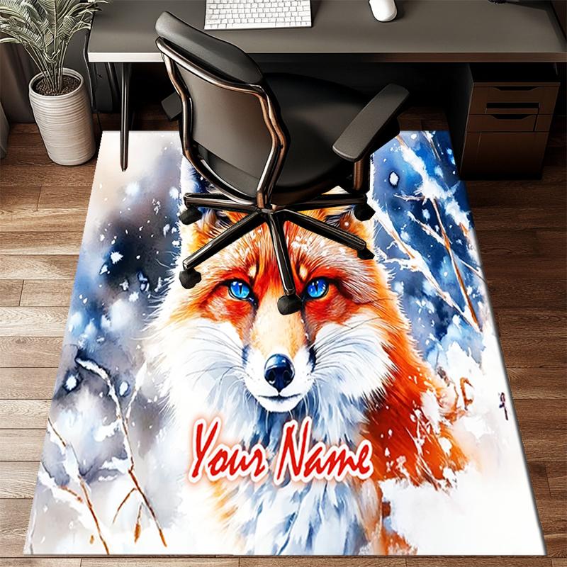 1PC Custom Name Winter Fox Portrait Theme Floor Mat Ideal for Living Room, Game Rooms, Office, Bedroom Floor Mat Design