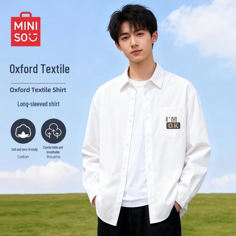 MINISO Men s Casual Cuban Collar Long Sleeve Shirt 2XL