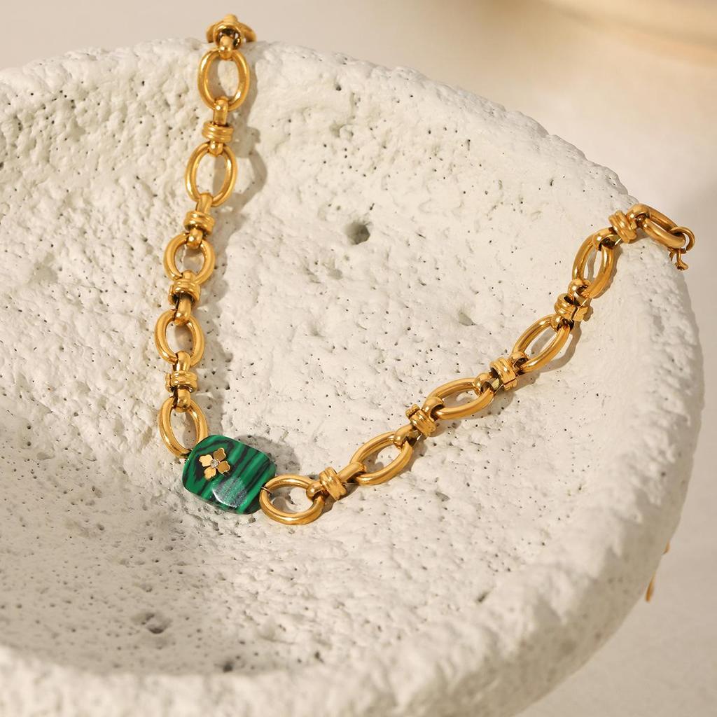European & American Malachite O-Chain Bracelet: Stainless Steel, Light Luxury, High-End, 18K Gold, Non-Fading Titanium for Women