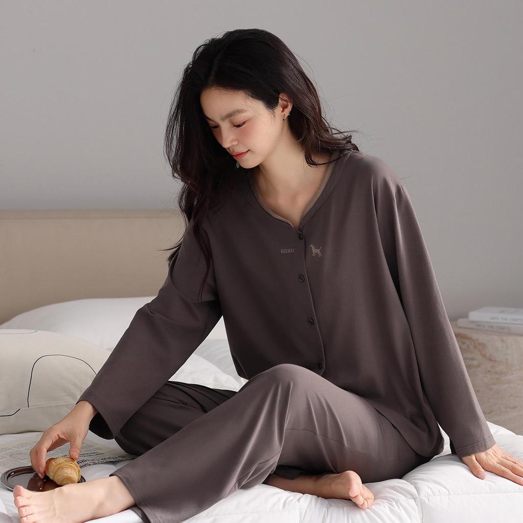 Women's Mid-Season Stretch Cotton Pajama Set - Long Sleeve Top & Pants