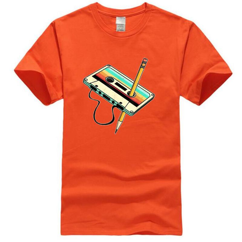 80s Cassette Tape Pencil 1980s Retro Vintage Throwback Music TShirt Men Clothing Vintage T Shirt Camisetas