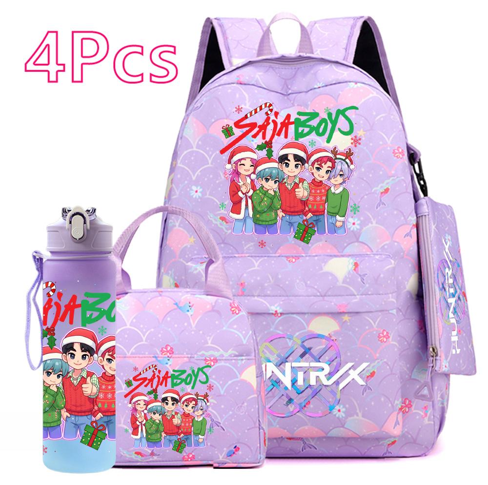 4Pcs/set Christmas KPOP Printed Backpack with Handbag Pencil Case 750Ml Water Bottler for Teenager Boy Girl Large Capacity Bookbag Schoolbag Kid Gift