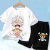 Ideal for Anime Fans, Comfortable and Fashionable Children's Clothing Cute One Piece Tony Tony Chopper Printed Kids T-Shirt Set