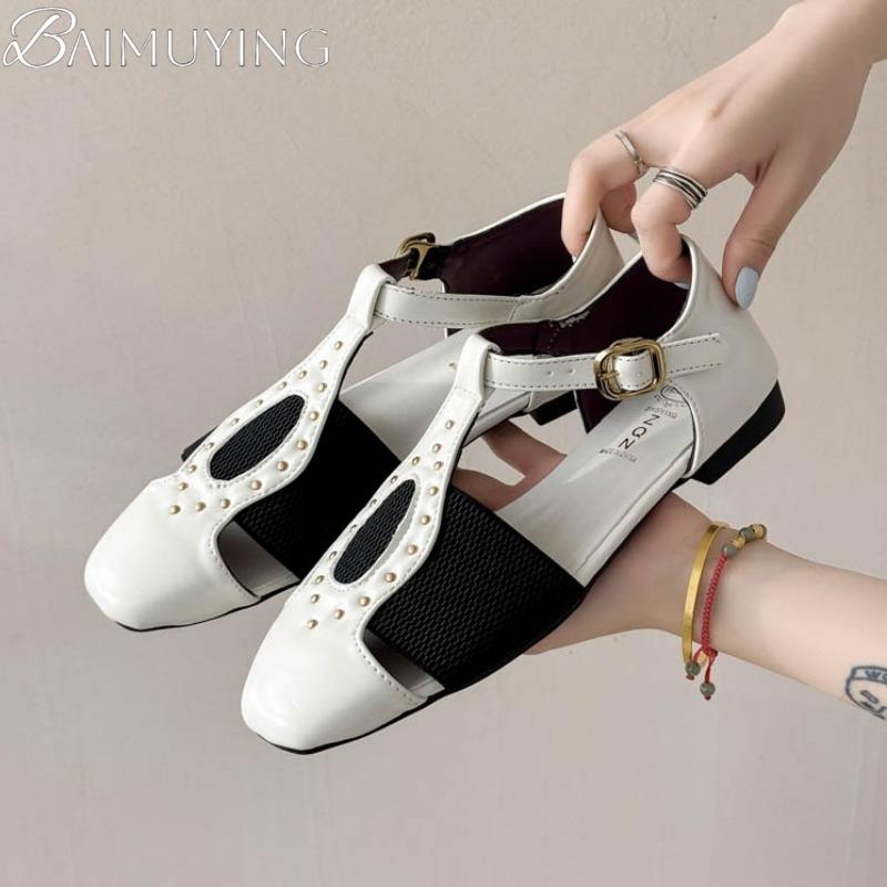 Square Toe Women Flat Sandals Loafers Shoes Woman Summer 2025 Trend Elegant Dress Designer Soft Sole Comfort Sandalias Mujer