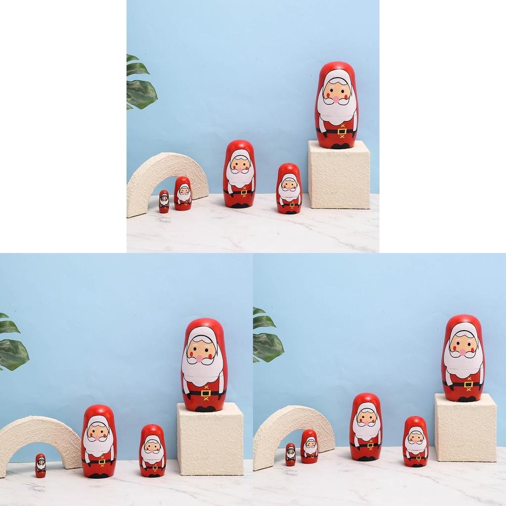 Wooden Russian Nesting Dolls Set With Christmas Decor And Modern Minimalist Style For Holiday Gift