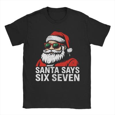Jultomten säger Sex Sju Rolig Jul 65860316 T-shirt för Män Kvinnor Presentidé T-shirts Bomullskläder