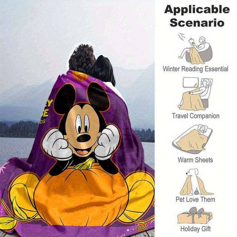 1pc,Disney Mickey Mouse Halloween Pumpkin Throw Blanket Home Decor, Couch Cover, Outdoor, Gifts, Bedroom, Living Room, Travel