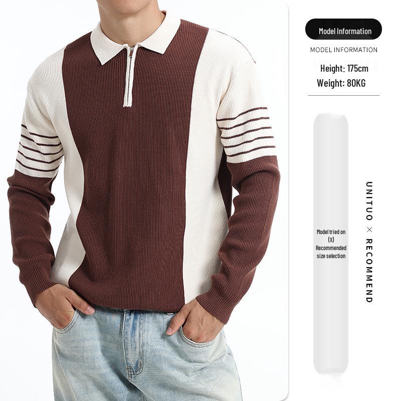 Men s Striped Half-Zip Polo Knitwear - Autumn/Winter Collection XXXL