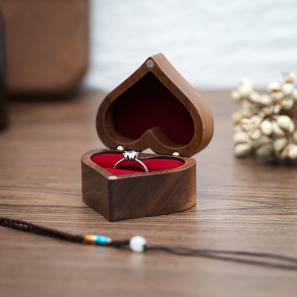 Cajas Portable Heart Shape Wedding Storage Box Jewelry Display Wooden Ring Box Jewelry Packaging