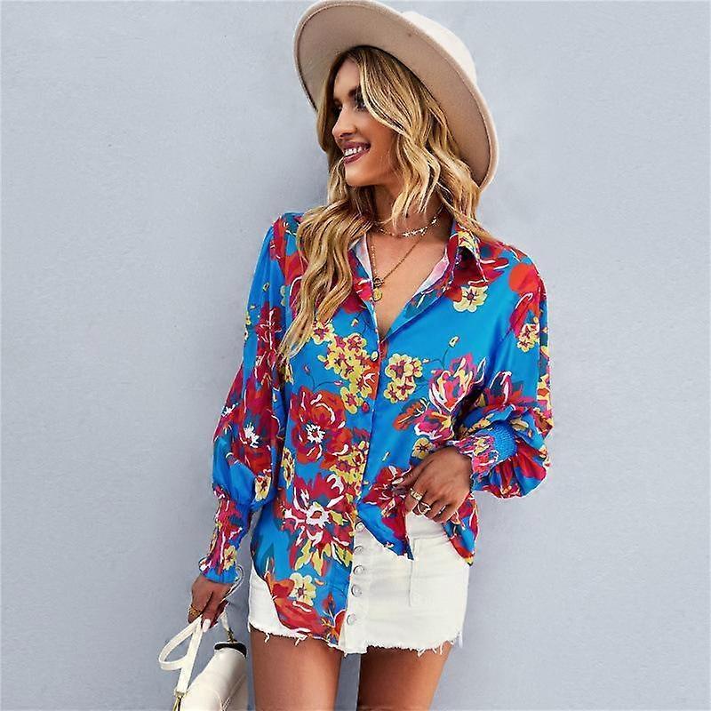 Top a Maniche Lunghe Primaverili e Autunnali Moda Manica a Lanterna Stampato Camicia da Donna Taglia Plus