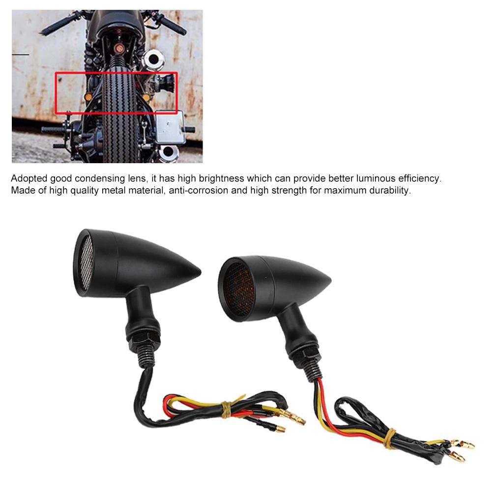 2Pcs Motorcycle Turn Signal Lamp Brake Light Vintage Grille Modification AccessoryBlack
