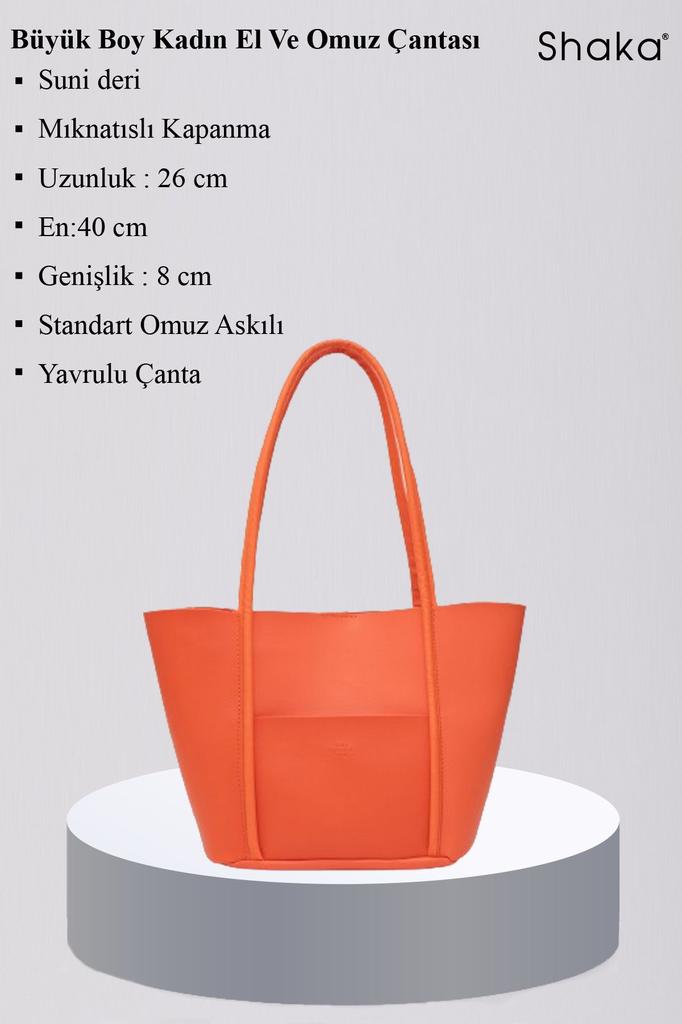 Women's Stylish and Useful Shoulder Bag Blue Shk80 Faux Leather Large Size Arm and Shoulder Bag with Front Pocket and Snap Makeup Bag L:26E:40W:8C