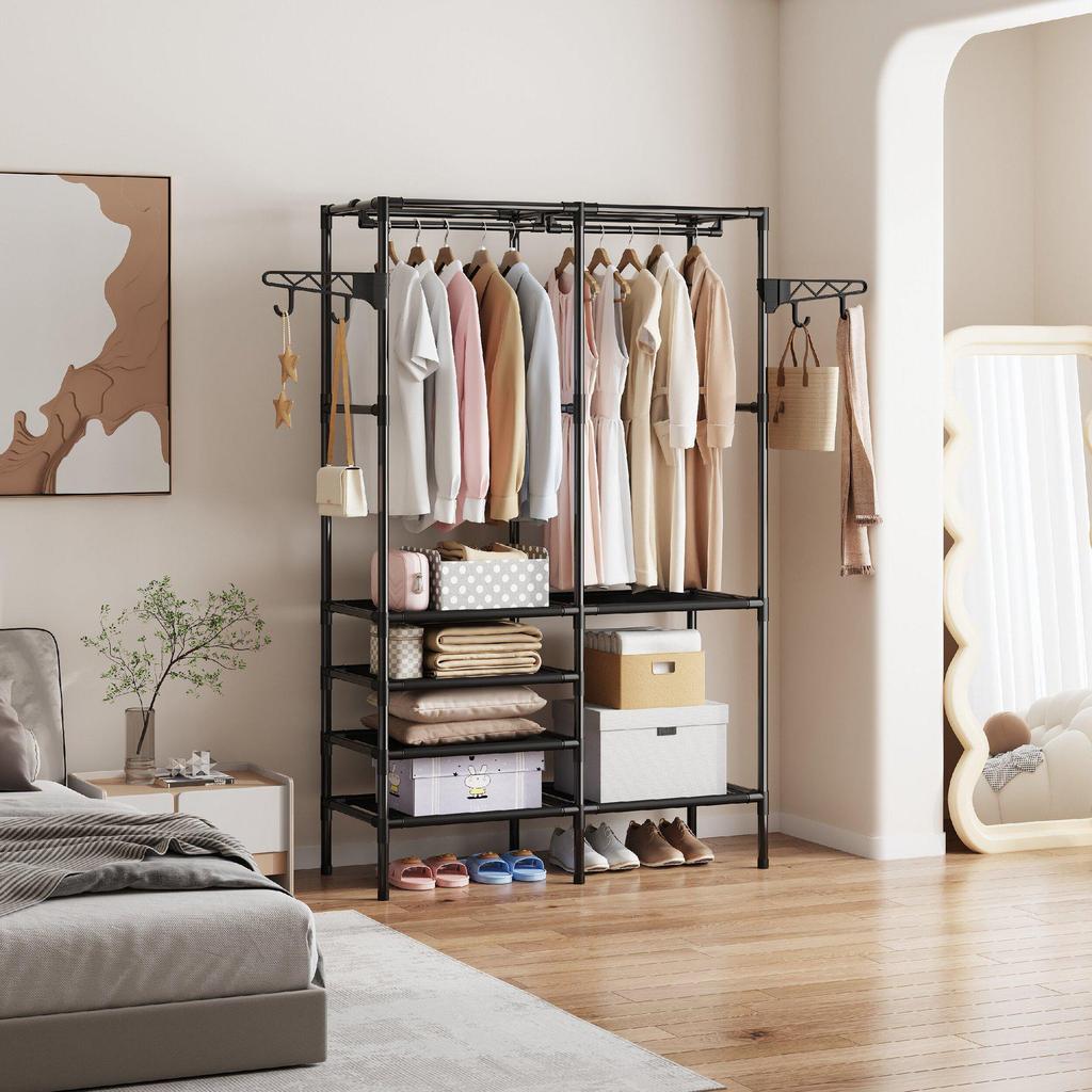 Multifunctional Three-Row Floor Standing Storage Rack for Clothes and Hats
