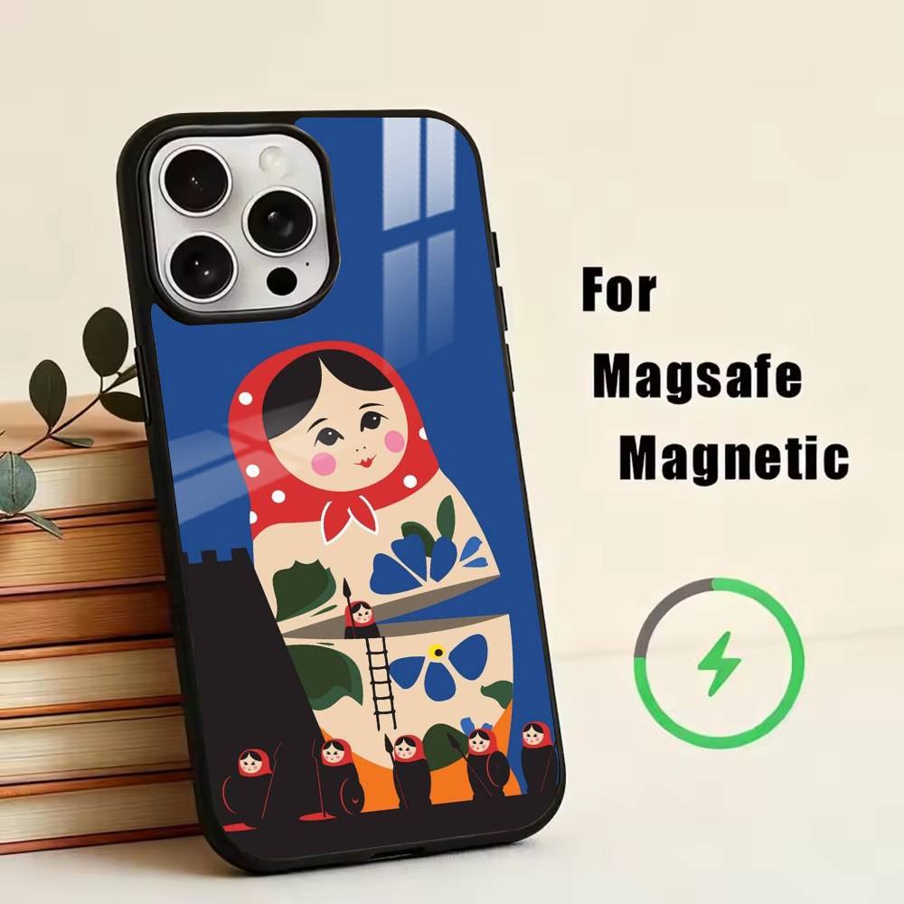 Cute Russian Doll Art Phone Case For iPhone17,16,15,14,13,12,11 Plus,Pro Magnetic with Magsafe Wireless Charging