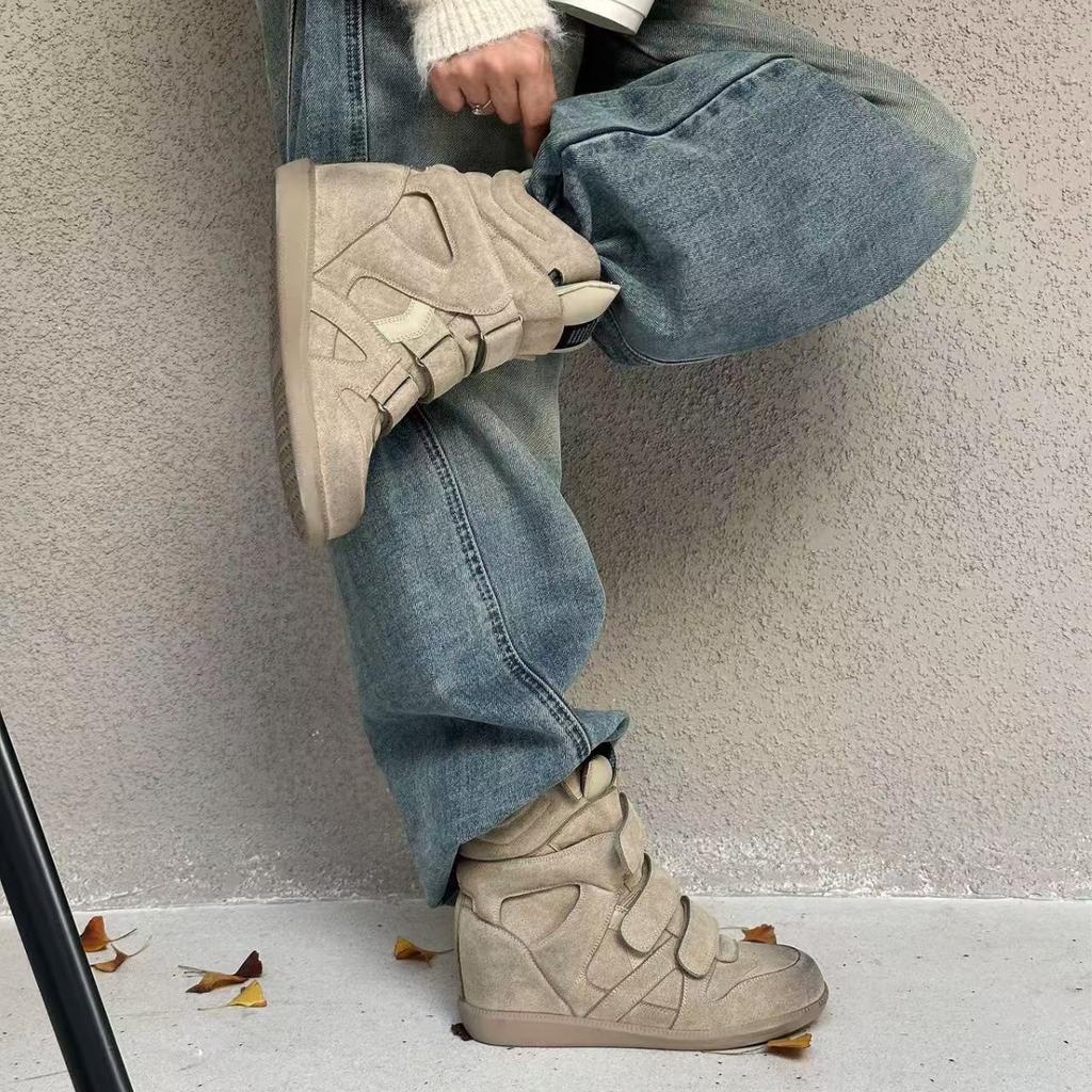 Hongyun~ Absatzschuhe aus Leder mit dicker Sohle zur Größensteigerung mit einem Samtleder-Pedal sind ein Muss für kleine koreanische Mädchen