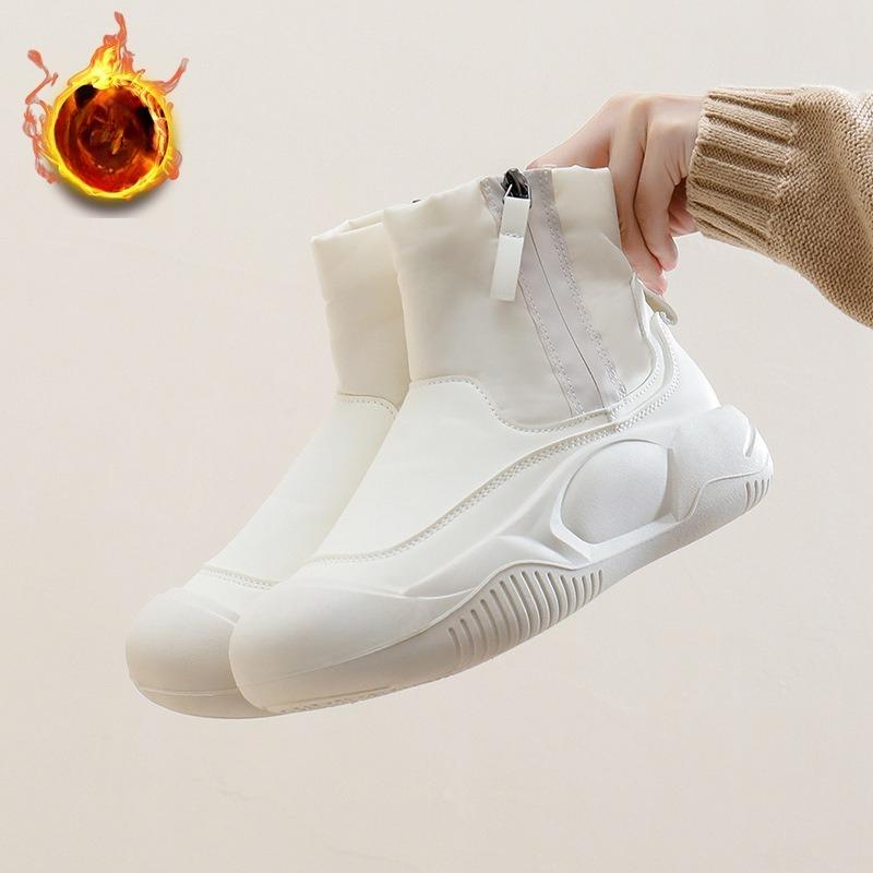 Warm Fuzzy Snow Boots for Women Comfortable Ankle Boot With Fur Lined Faux Leather Anti-Slip Winter Shoes Women's Outdoor Casual Walking Short Booties