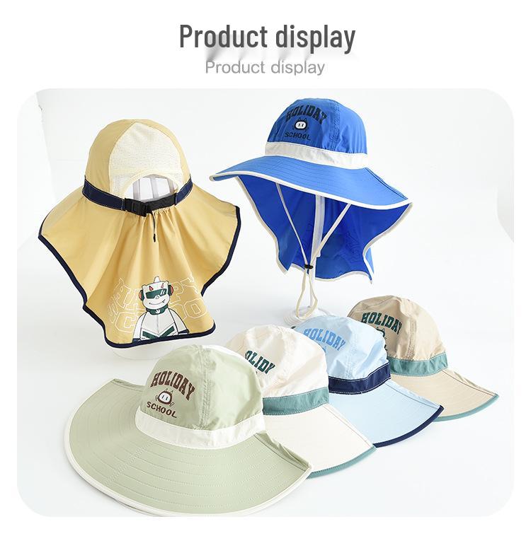 Children's Wide-Brim Sun Hat with Neck Protection, Windproof Outdoor Cap for Boys and Girls