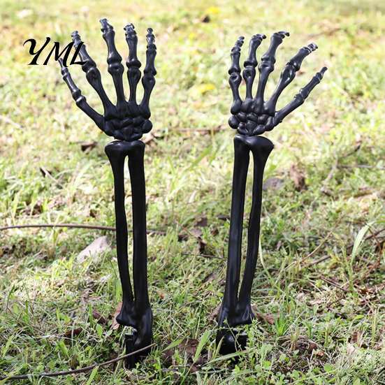Halloween Skeleton Hands 1 Pair Hand Yard Stake, Fake Bone Ground Outdoor Holiday Decorations Insert Decor for Graveyard Cemetery Lawn Display, Spooky