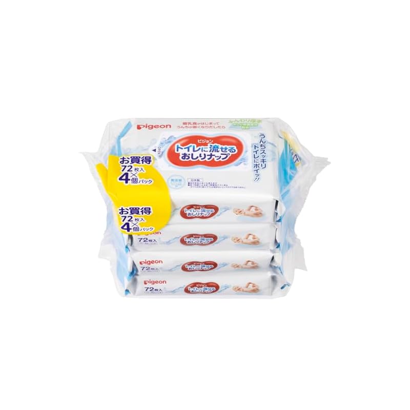 Pigeon Flushable Baby Wipes, 72 wipes x 4 packs