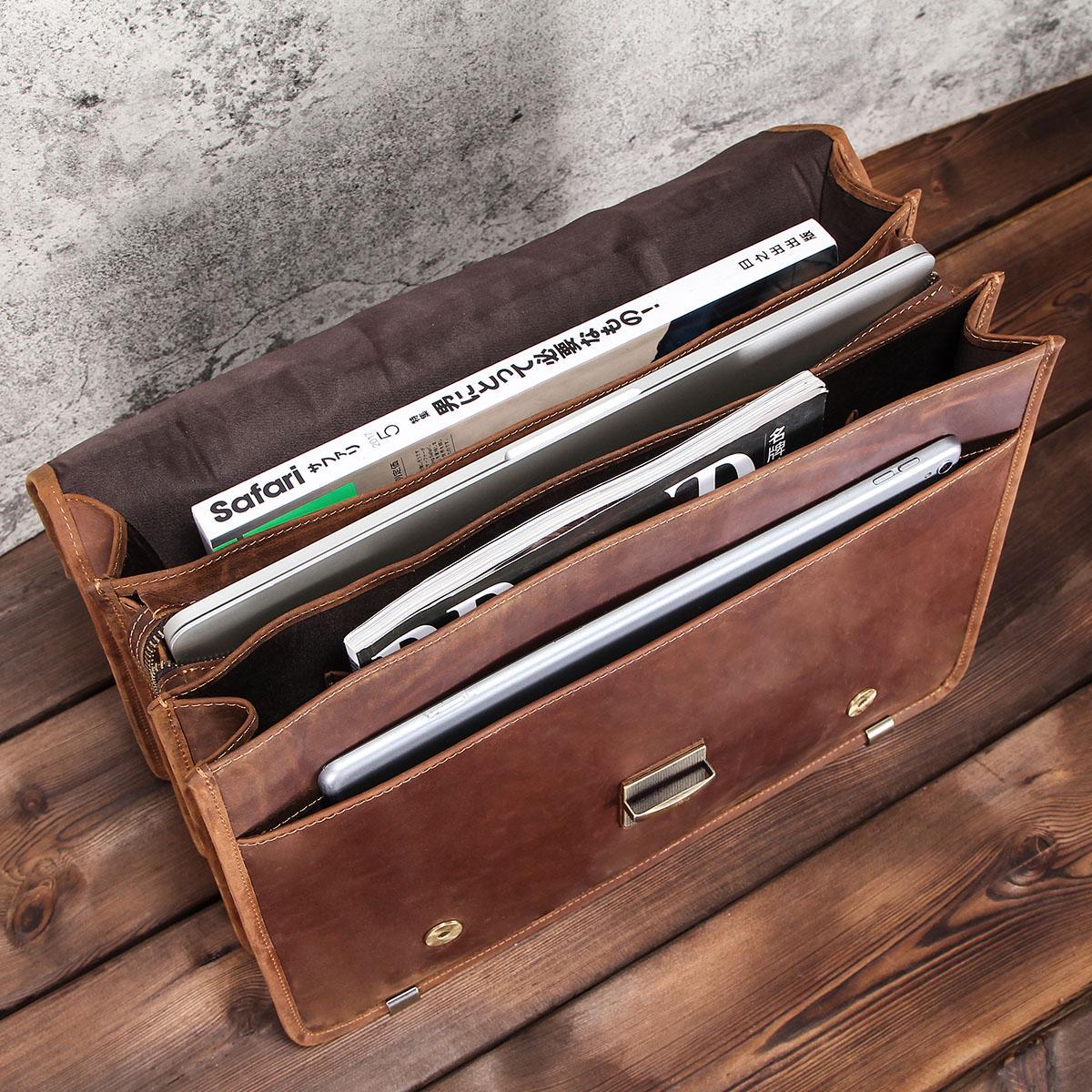 CONTACT S мужской вместительный портфель из натуральной кожи в классическом стиле кофейный — фото 8