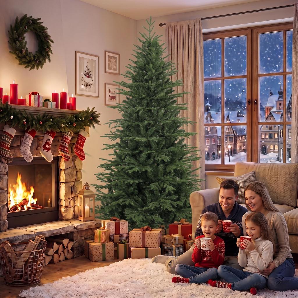 7ft Artificial Christmas Tree with 2080 Realistic Tips, Hinged, Wide