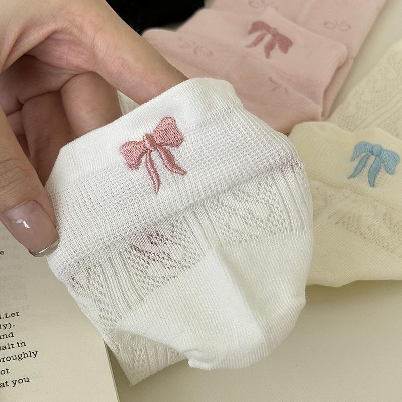 10 Pairs Bowknot Socks Women's Summer Thin Short Socks Korean Japanese Style Cute Mesh Breathable White Summer Boat Socks