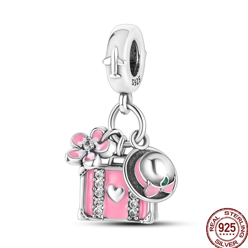 925 Silver Romantic Princess Pink Dress Lipstick Dancing Shoes Charm Beads For 3MM 925 Original Bracelet Jewelry