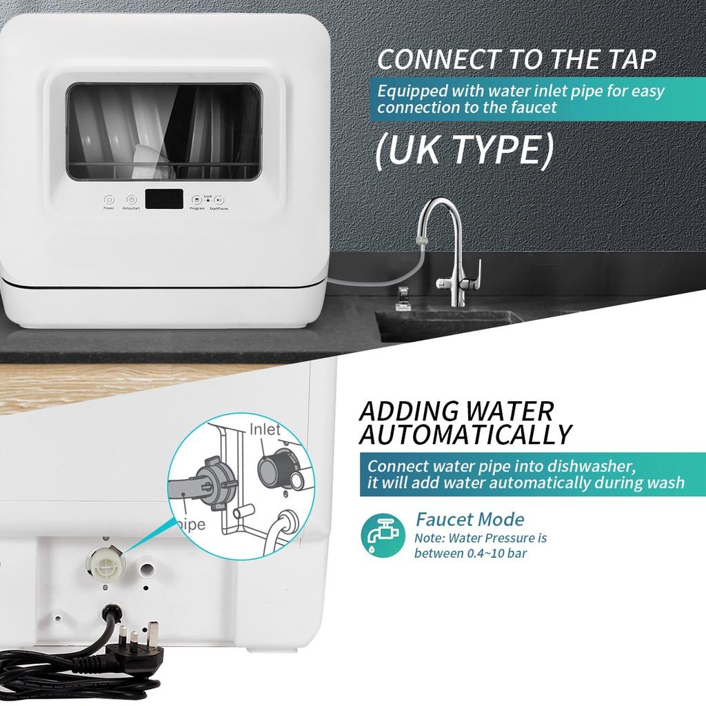 785W Automatic Countertop Dishwasher Disinfecting Cabinet  2/3 Place Setting Desktop 5 Washing Programs Dish Washer Machine UK/US Plug