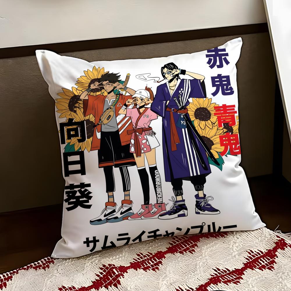 SSamurai CChamploo Anime Cushion Cover Reversible Soft Durable Pillow Cover Home Car MultiScene Use for Daily Comfort