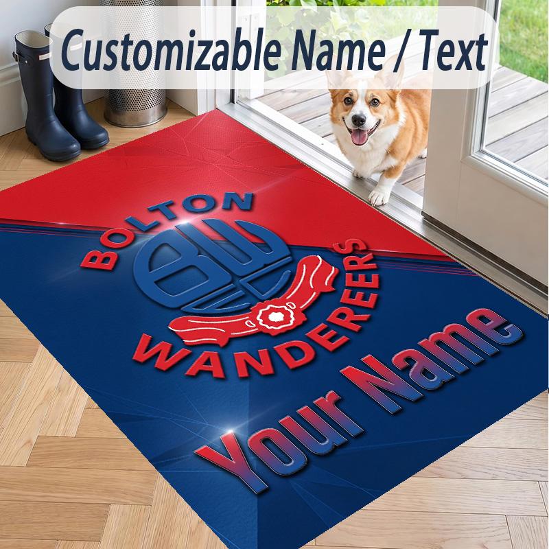 Custom Text Printed Rug Bolton Wanderers FC Non Slip Floor Carpet For Home Room Decor