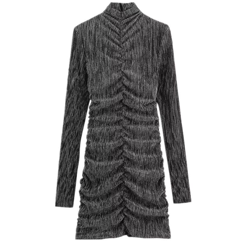 

Fashion Style Winter New Arrival Women s Silm Metal Color Line Pleated Decorative Dress Short Skirt 9225372 808 Picture color L