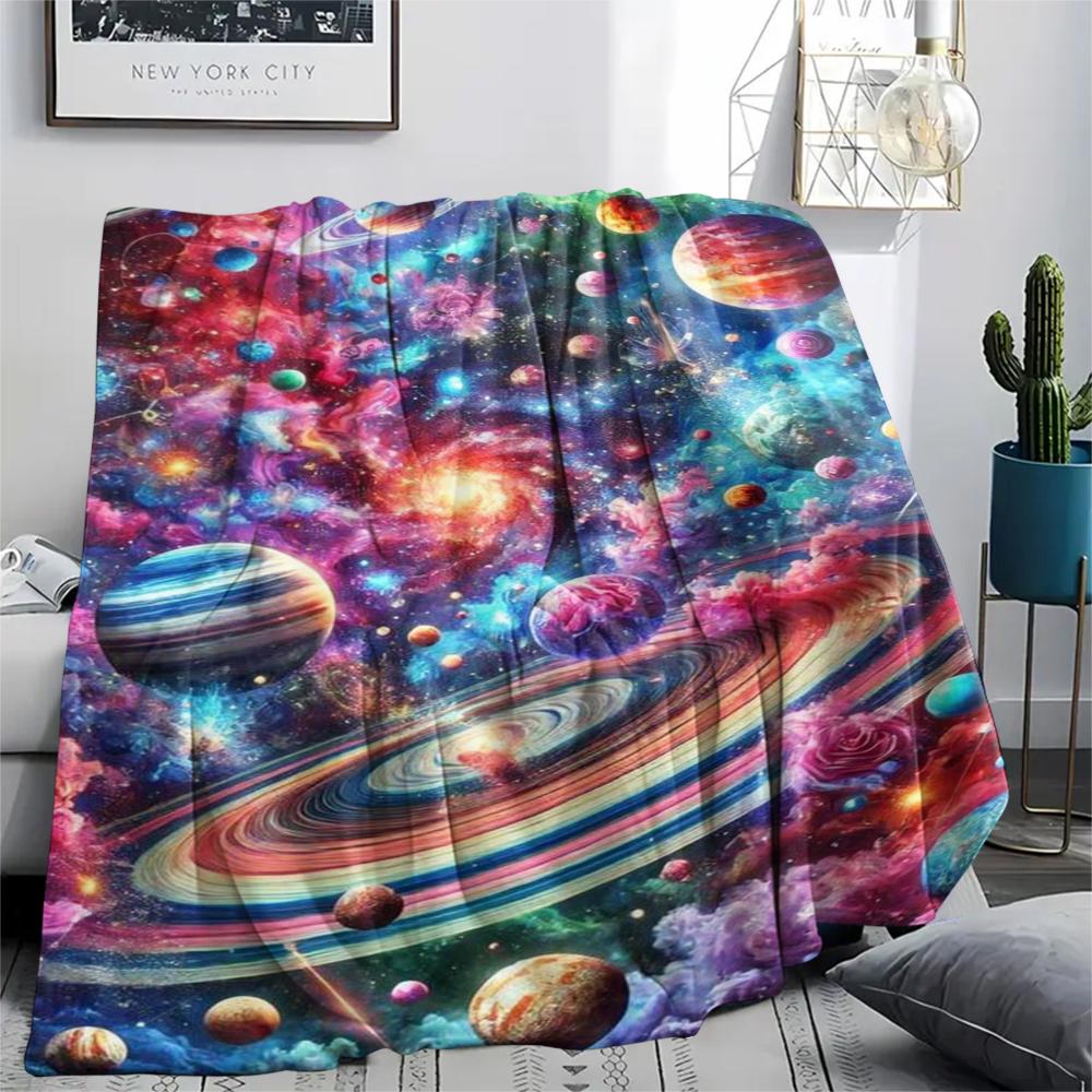 1Pc Space Rocket Print Flannel Blanket, High quality Comfortable for All Seasons, Home Decor, Warmth and Comfort, Perfect for Christmas Gifts