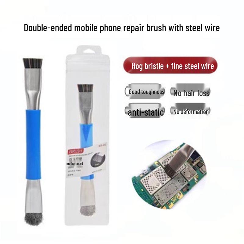 Doppelkopf-Borstenbürste (Schweinshaar), antistatisch, zur Reinigung von Handy-Motherboards und Lötpads