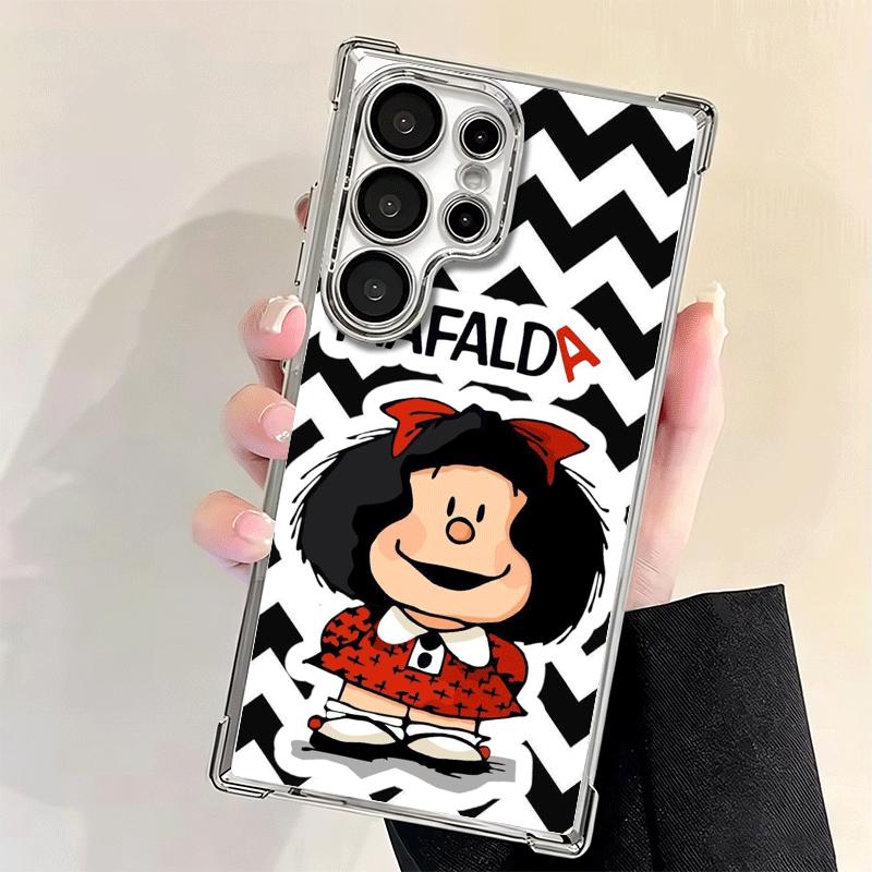 Mafalda Cartoon Cute Plating Phone Case For Samsung Galaxy S24 S25 FE S26 Edge S23 Ultra S22 S21 Plus S20 Anti-Fall Airabag Cove