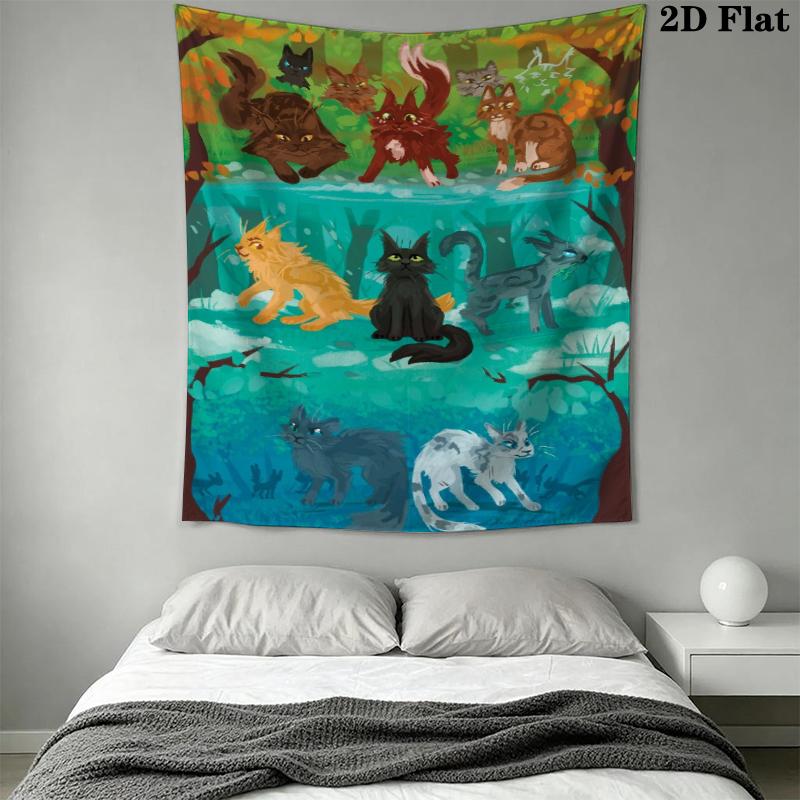 Tapisserie murale Guerrier chat Accrochage mural esthétique Couverture en tissu imprimé Tapisseries décoratives pour chambre à coucher Salon Décoration de maison