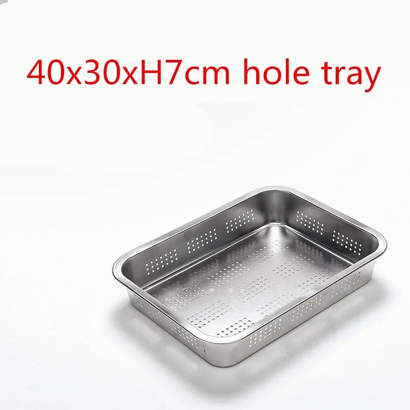 Square 304 Stainless Steel Circular Hole Rectangle Vegetable Fruit Washing Kitchen Utensil Colander Kitchen Sink Wash Basket
