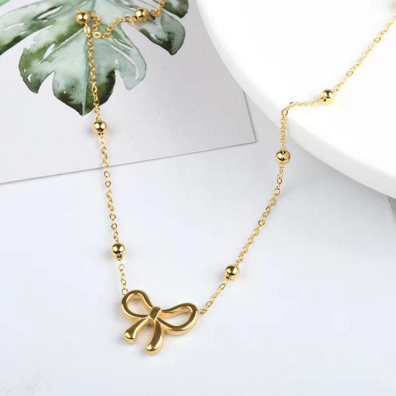 Bow Titanium Steel Necklace Women'S Niche Design Accessories Simple Versatile Light Luxury Premium Clavicle Chain