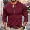 Mens Vintage Color Block Long Sleeve Crew Neck Henley T Shirt Casual Top