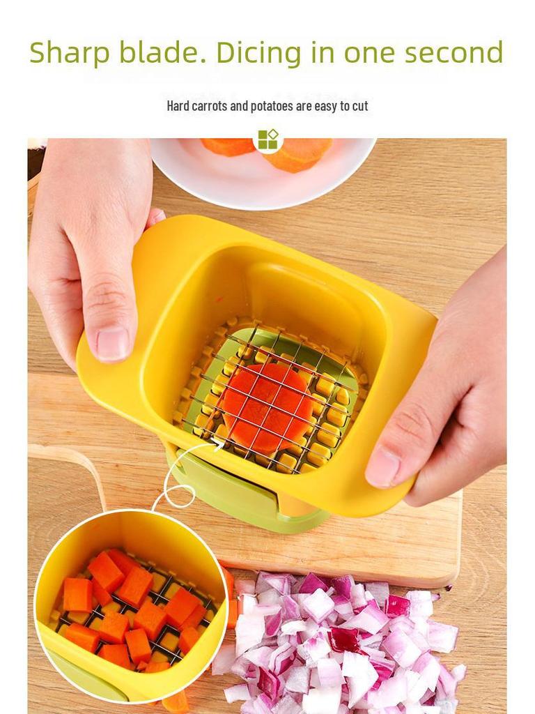Multifunktionaler Gemüse- und Obstschneider: Zwiebelhacker, Pommes-Frites-Schneider, Karotten-, Schinken-, Gurken- und Kartoffelschneider.