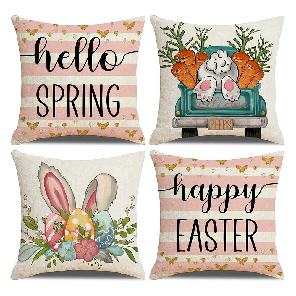 4pcs Easter Pillow Covers Decorative Cushion Cover Couch Cushion Case for Easter Decor Couch Sofa Bedroom