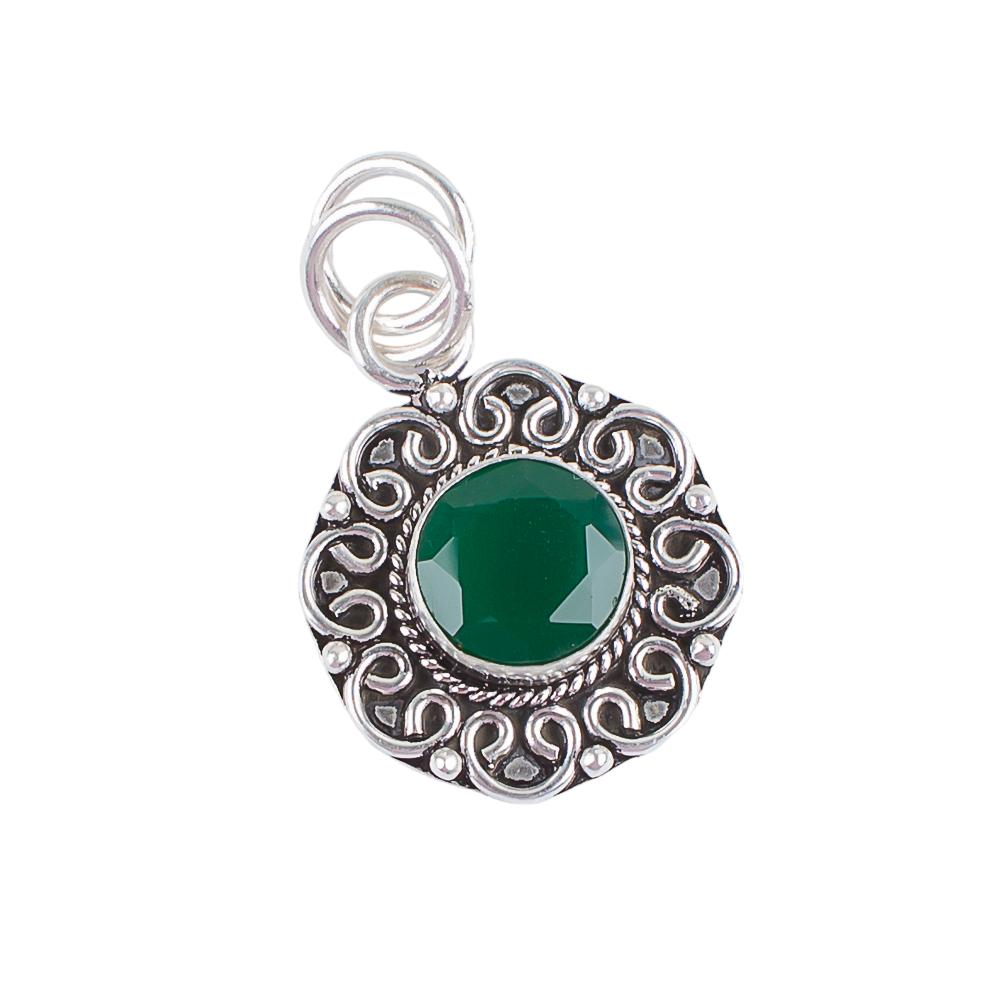 Green Onyx Gemstone 925 Sterling Silver Pendant 1.06" Customized Pendant For Women May Birthmonth Gift PP-29-8
