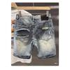 Hong Kong version of high-end cotton retro washed ripped denim shorts men's summer thin straight five-point pants