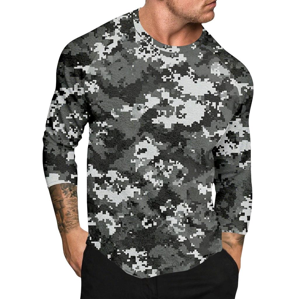Camouflage Style Printed Raglan Sleeves Men's Short Sleeved Top