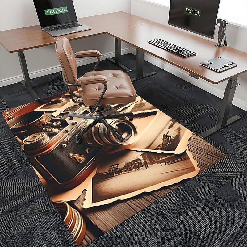 1pc Vintage Camera & Old Photos Chair Mat - Office Desk Pad, Non-Slip Carpet for Home Decor, Suitable for All Seasons, Festive Gift.P018