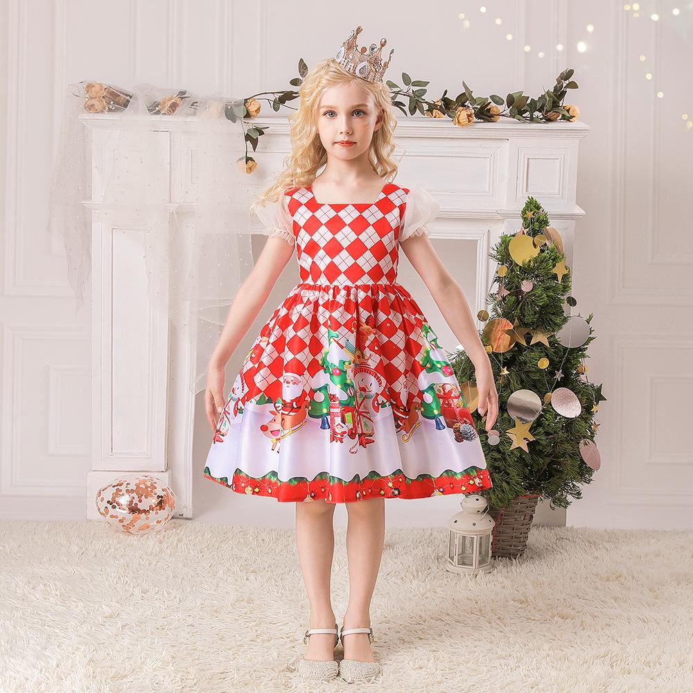 2025 European & American Christmas Santa Claus Girls' Puffy Princess Dress