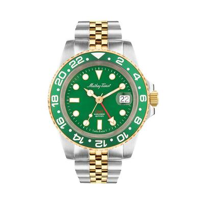 Orologio da uomo Rolly Mathy vintage GMT in acciaio inossidabile quadrante verde al quarzo H903BBV 100M