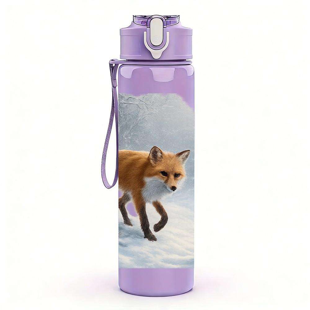 1PC Fox Winter Snow Forest Scene Print 750ml Color Plastic Sports Water Bottle Leakproof Flip Straw Lid Suitable for Sports Office Home Use