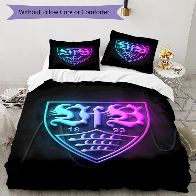 Vfb Fc Crest Printed Pattern Duvet Cover Set – includes 1 duvet cover and 2 matching pillowcases Bedroom decor Christmas gifts