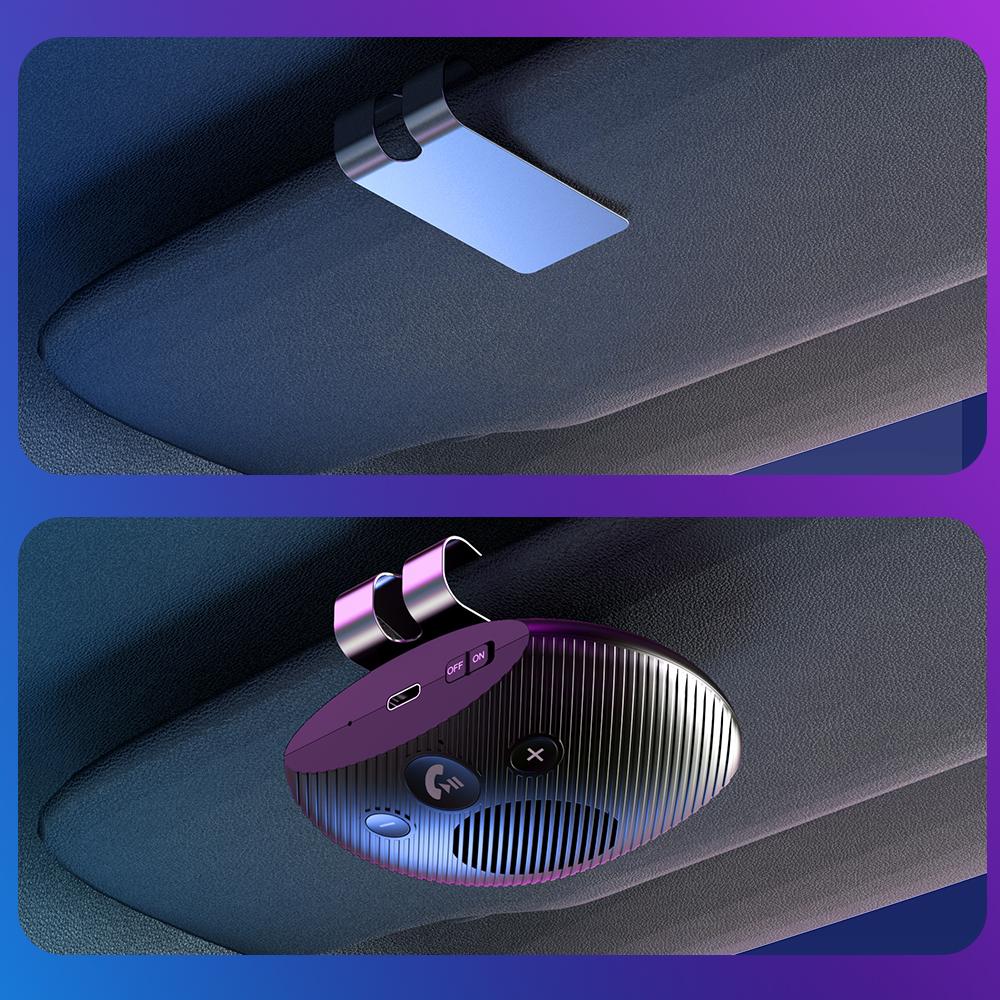 Bluetooth 5.3 Speaker Wireless Car Audio Receiver Music Player Handsfree Car Kit Long Battery Life 600mAh Sun Visor Speakerphone