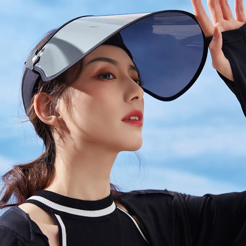 Women's Empty Top Wide Brimmed Colored Lens Sun Visors Hat for Summer Beach and Outdoor Activities